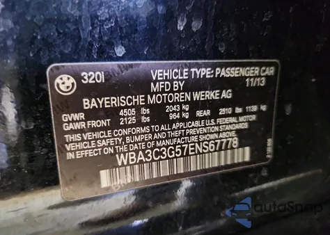 2014 BMW 320 I xDrive from USA, damaged, VIN WBA3C3G57ENS67778
